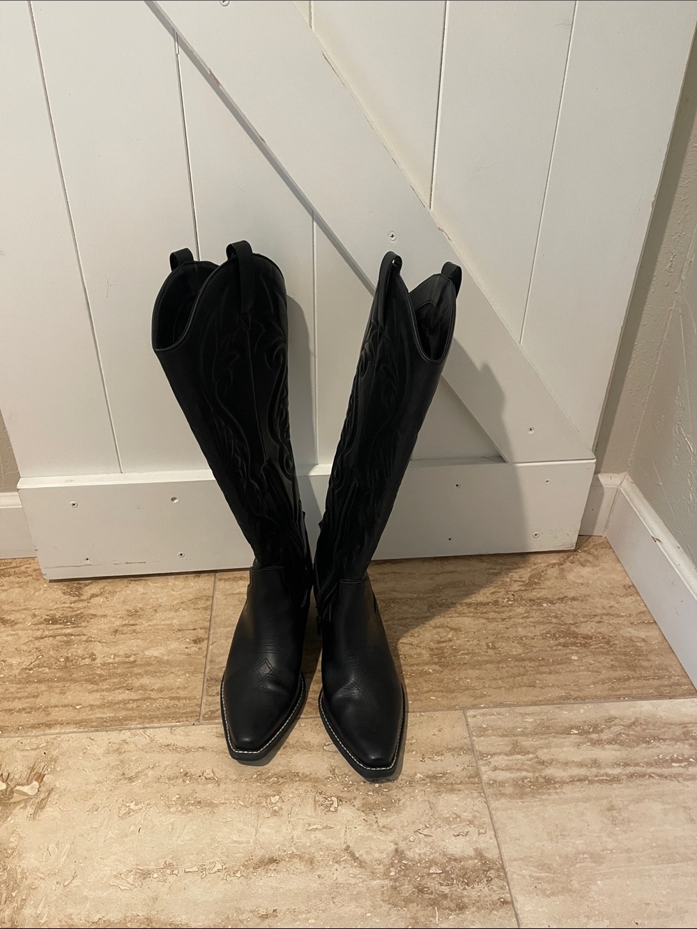 wild fable Black Tall Western Boots with Embroidered Shaft